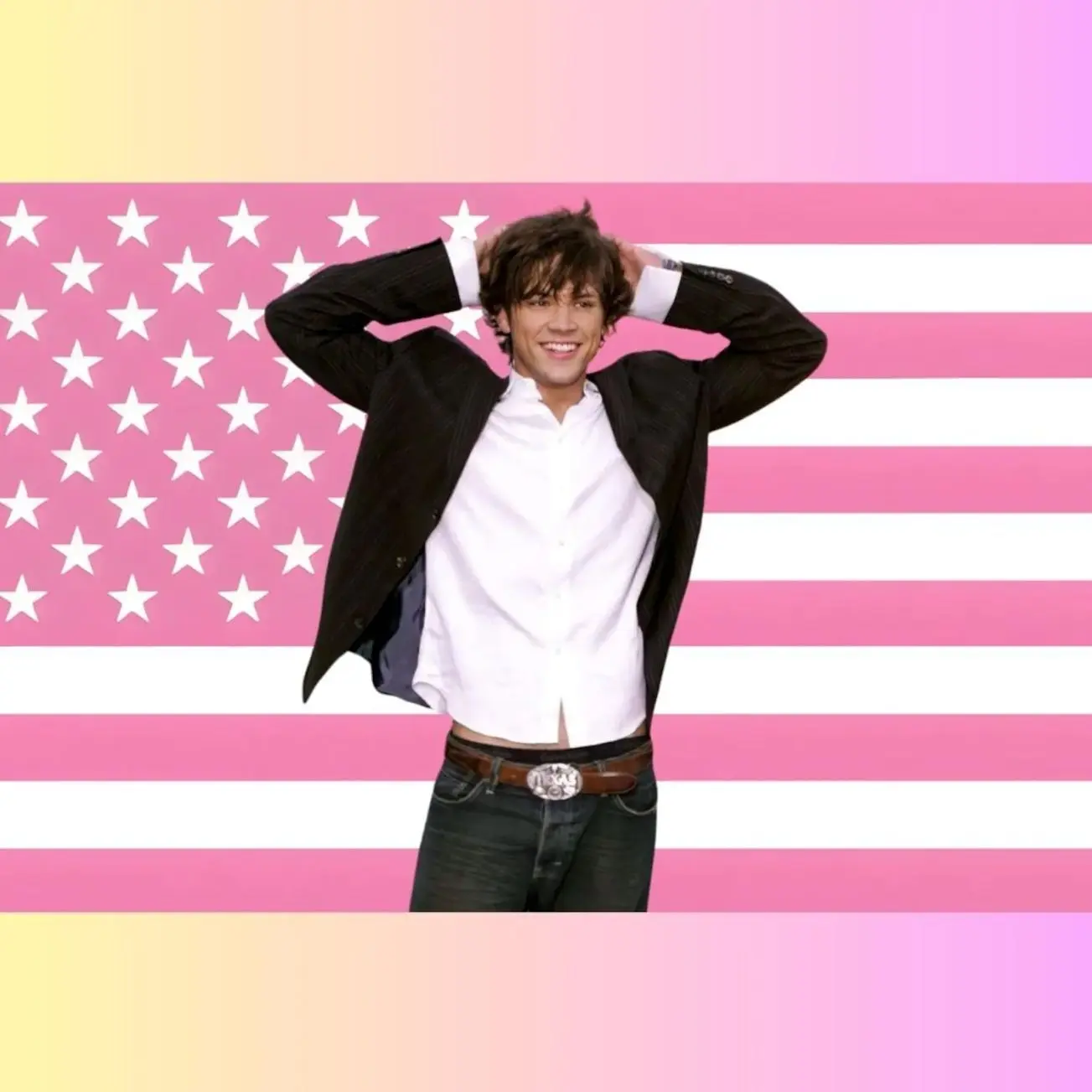 Sam Winchester Pink American Flag Tapestry – TV Character Wall Art | Supernatural Fan Decor | Aesthetic Pink Flag | Hunter Gift