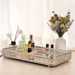 Hollow Carved Jewelry Storage Organizer Decorative Tray For 1PC Mirror Tray Makeup Dressing Table (ocean Shipping) Boxes Glass Perfume Holder Multicolor