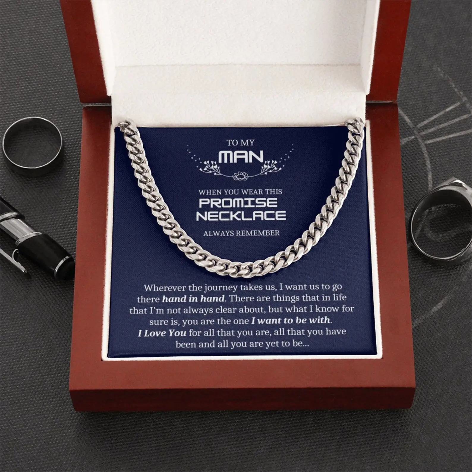 To My Man Cuban Link Chain Necklace Stainless Steel or Gold, Promise Necklace For Him, Personalized Sentimental Gifts For Boyfriend, To My Man Necklaces, Birthday Valentine Anniversary Gold Men Chain