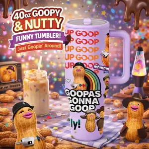 1pc 40oz brunt peanut Funny Peanut Tumbler with Handle, Stainless Steel Insulated Travel Mug, Cute Purple Cartoon Nut Vacuum Cup for Coffee, Water and Iced Drinks, Large Capacity Car Cup, Novelty Drinkware Gift for Women, Men and Peanut Lovers