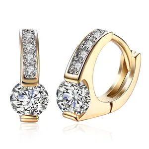 Yellow Gold Plated Earrings  Hoop Huggie AAA Zirconia  Latch Back Clasp L550