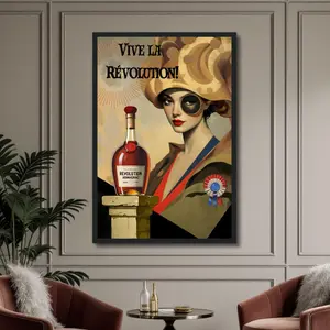 Vintage French Revolution Cognac Art Print - Art Deco Styling, Sophisticated Design, Rebel Woman with Monocle, Perfect for Home Decor