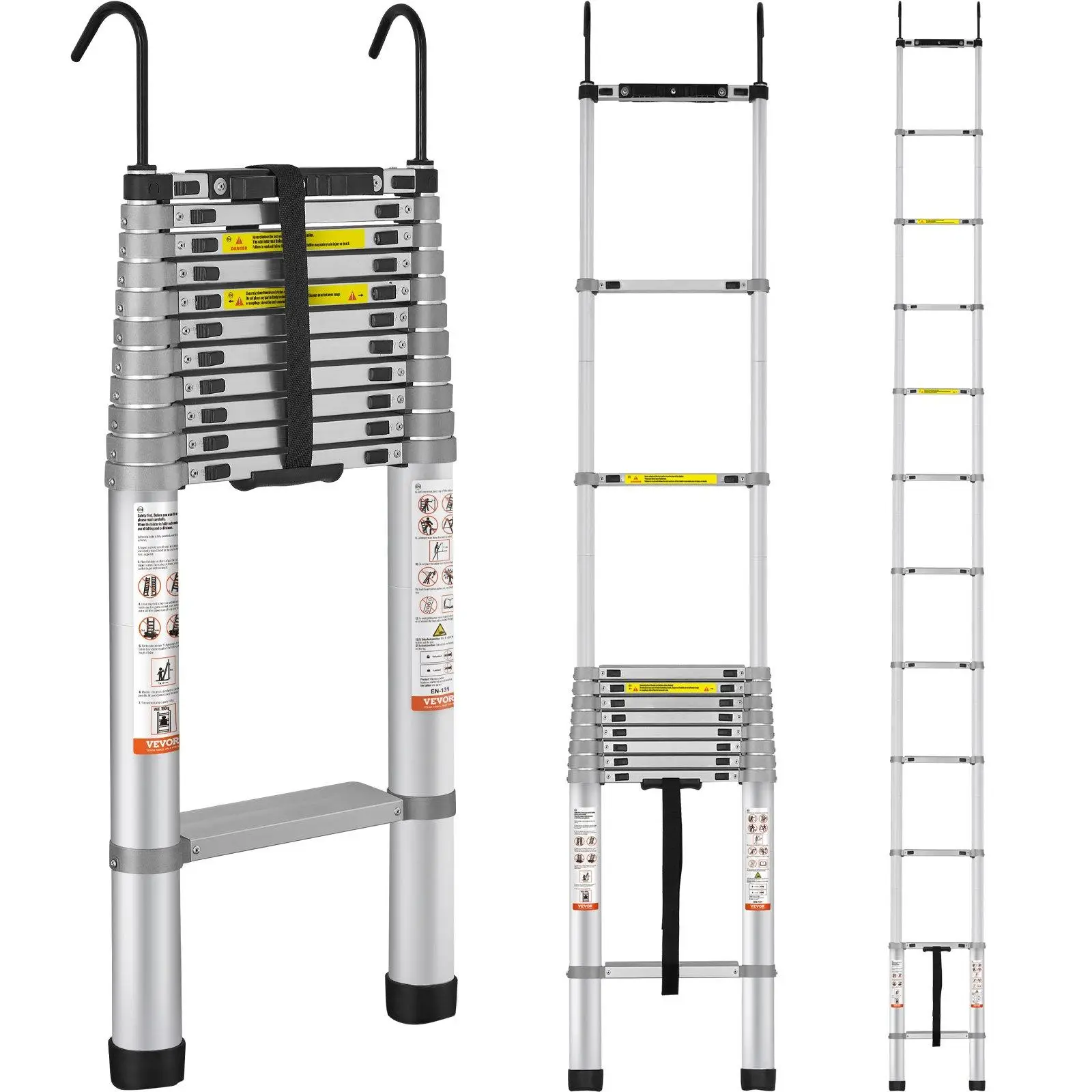 VEVOR Telescoping Ladder, Various specifications, Aluminum One-button Retraction Collapsible Extension Ladder, With Non-slip Feet, Portable Multi-purp