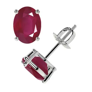 Classic Four Prong Oval Cut Ruby Stud Earrings (4.50cttw)- ERB002-9X7-A