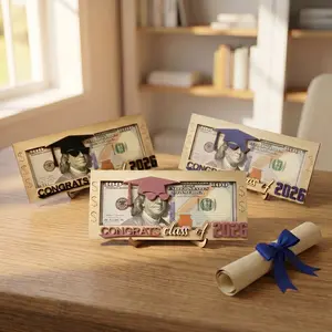 2026 Graduation Cash Gift Wooden Money Holder Frame, Unique Keepsake Cash Display Stand for High School & College Grads, Grad Party Tabletop Decoration & Milestone Souvenir Gift-YYA