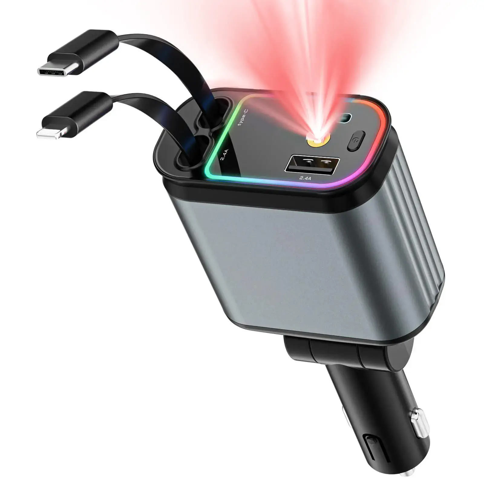 4 in 1 Retractable Car Charger with Starlight Projector, 66W Fast USB C Car Adapter with Dual USB & Type-C Ports, LED Starry Sky Roof Light Effect, Built-in PD Fast Charging Cable, Compatible with iPhone, Samsung, & Android Phones #MothersDayGift tiktoksh
