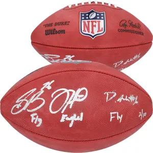 DeVonta Smith, Jalen Hurts, and Saquon Barkley Philadelphia Eagles Autographed Duke Full Color Football with "Fly Eagles Fly" Inscription - Limited Edition of 10 - Fanatics Authentic Certified