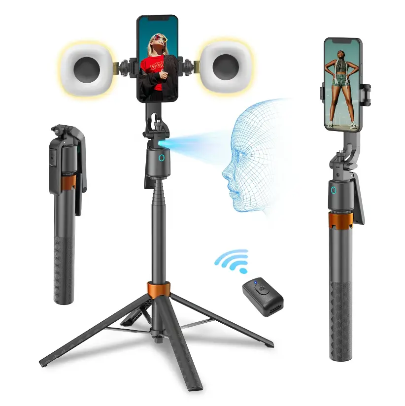 360-Rotatable Selfie Stick Tripod,70.9" Rechargeable Smart Face Tracking with 2 Fill Light,Auto Face Tracking Phone Holder for Vlog,Live Streaming,Mother's Day Gift
