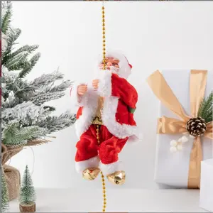 Climbing Santa Claus 9" Christmas Ornament with Light Music and Sound Animated Musical Moving Figure for Holiday Home Decor Festive Xmas Decoration - Gift