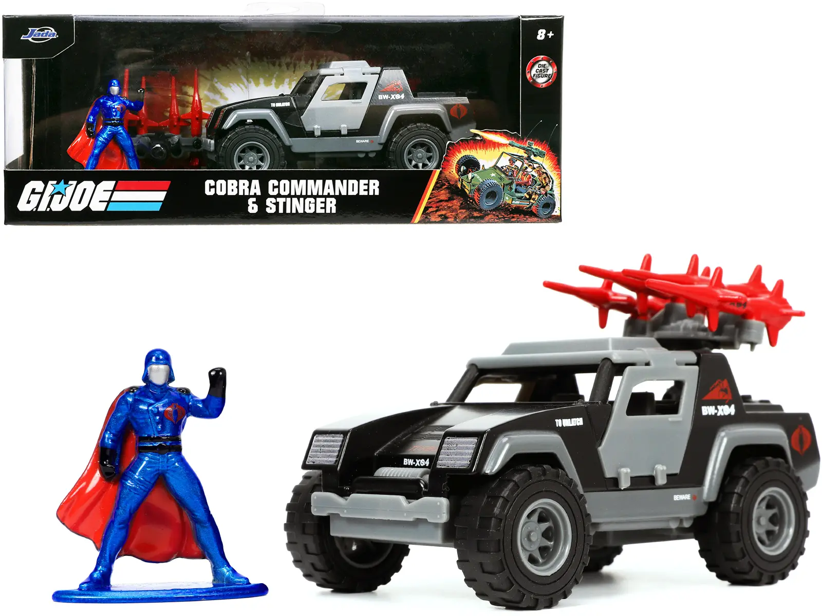 Stinger with Missile Launcher & Cobra Commander Diecast Figurine "G.I. Joe" "Hollywood Rides" 1/32 Diecast Model Car by Jada