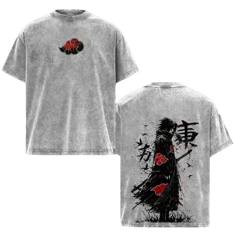 Retro Heavy Limited Sasuke - Naruto Anime Double Printed Vintage Washed Tee Unisex Oversize Anime Manga Washed Heavyweight Cotton T-shirt, Gift For Anime Fan, Anime Lover