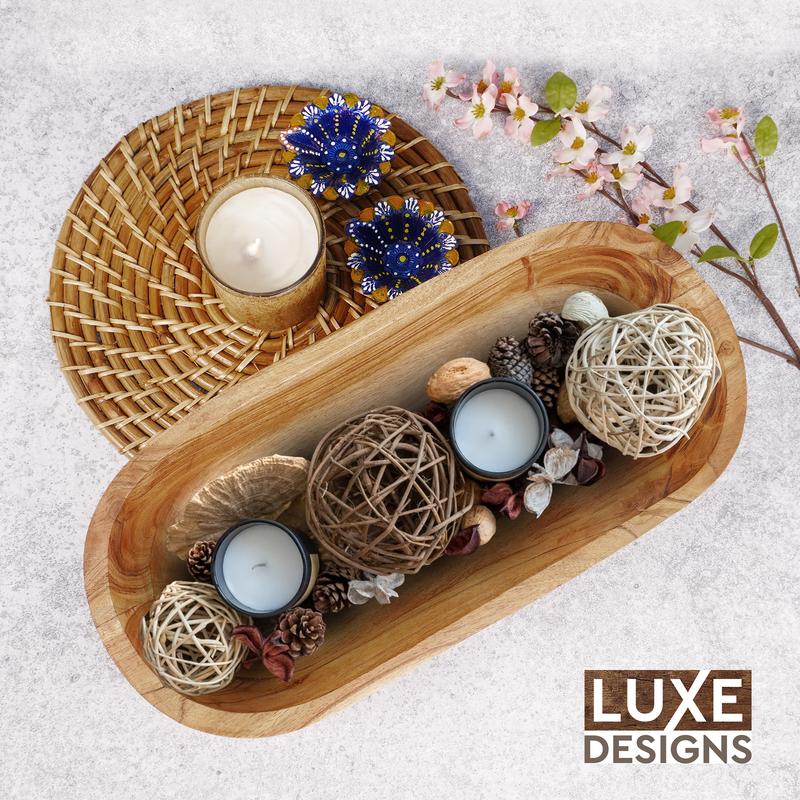 Handmade Acacia Wood Dough Bowl – Decorative & Functional for Home, Kitchen, or Bath. Perfect for Keys, Cosmetics & Boho Decor