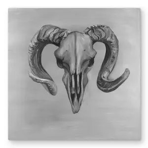 Begin Home Decor C1MP32326WOK6Z 32 x 32 in. Grayscale Aries Skull - Gray Metal Print Wall Art for Home Decor