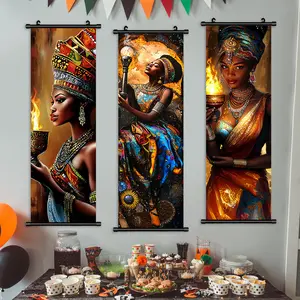 3-Piece African Flame Goddess Art Banner Set, Modern Wall Decor for Living Room & Bedroom, Waterproof Home Poster, Modern Home Decoration, Corridor Art