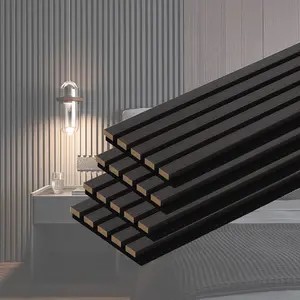 Slat Acoustic Wall Panels, 4-Pack 94.5'' x 7.9''  Fluted Sound Absorbing Paneling for Interior Accent Wall Decor, Living Room (Matte Black)
