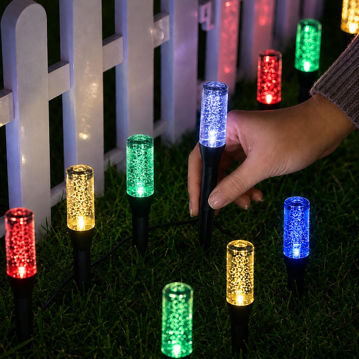 20-Pack LED Solar Pathway Lights, Crystal Ice Pillar Outdoor Garden Accessories with IP54 Waterproof Plastic Body, In-Ground Installation for Small Gardens, Paths