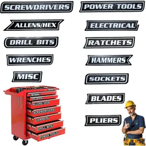 12 Pack of  Tool Box Labels,-Printed Toolbox Labels, Tags, General Tool Box Organize Accessories for Steel Toolboxes, Carts, Drawers, and Cabinets (Black)