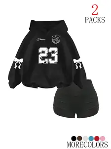 Women's Fall Winter Hooded Drawstring Graphic Hoodie Sweatshirt Set, Fashionable Simple Design with Tree Branch Print, Casual Loose Fit Pocket Top