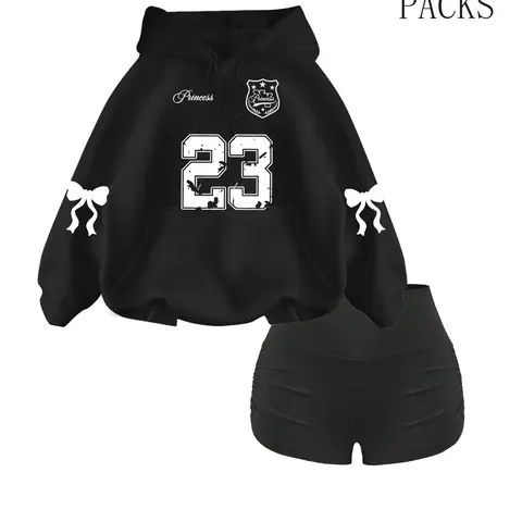 Women's Fall Winter Hooded Drawstring Graphic Hoodie Sweatshirt Set, Fashionable Simple Design with Tree Branch Print, Casual Loose Fit Pocket Top