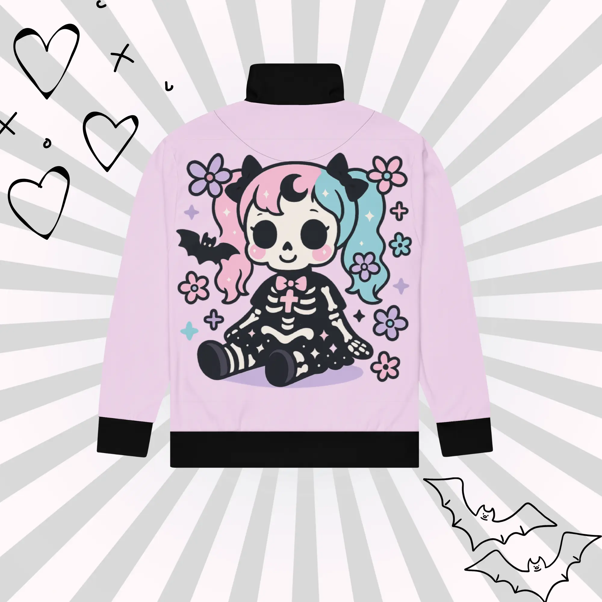 DreamSage Kawaii Panda Track Jacket - Unisex Fit, 95% Recycled Polyester, 5% Spandex, Brushed Fleece, GRS Certified, Weirdcore Pastel Grunge Y2K Goth Designs