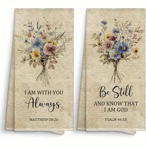 2pcs 23.6x15.7 In Vintage Floral Kitchen Towels Featuring Christian Scripture Uplifting Bible-Themed Decor Suitable For Both Kitchen And Bathroom Reusable Cleaning Cloths Machine-Friendly Dish Towels Seasonal Winter Hand Towels