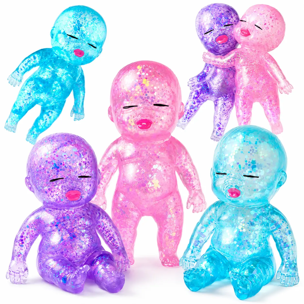 1PCS/3PCS Baby Stress Relief Toys, Baby Glitter Squishy Toys, Slow Rising Toys for Kids & Adults, Anxiety Relief Fidget Sensory Toy, Soft Squeeze Decompression Dough for Adults Gifts, Party Favors, Office Desk Decorations