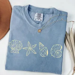 Comfort Colors SeaShell TShirt, Preppy Beach T-Shirt, Gift for Teen Girls, Coastal Aesthetic Tee, Oversized Ocean Lover SeaShell T-Shirt