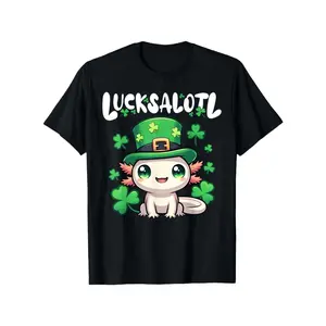 Lucksalotl & Axolotl Lover T-Shirt - Cute Salamander Print Tee, Soft Breathable Preshrunk Jersey for St Day, Parties, & Outdoor Activities - Casual Wear ( Axolotl Outfit) (3-13Y)