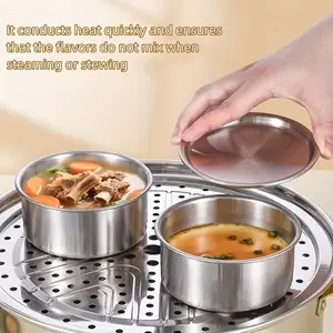 Stainless Steel Steamer Basket Set with Lid, Stackable Round Food Container, Multifunctional Steamer Pot for Electromagnetic Ovens