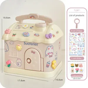 Mushroom House Small House Piggy Bank for Boys and Girls DIY High-Value Savings Bank Unbreakable Cute Ornament Kindergarten Children's Gift with 7 Random Color Patches and 1 Sticker Room Decor Money Organizer Box miniature things