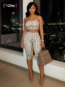 Women's Two-Piece Set, Snake Print Sleeveless Crop Top & Slim Fit Pants, Fashion Animal Print Design, Perfect for Parties and Events