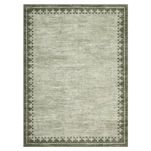 Washable Low Pile Area Rug Available in Multiple Sizes Including 5x7, Non Slip Modern Border Geometric Design, Soft Stain Resistant for Living Room Bedroom Dining Room Nursery Guest Room, Light Beige/Seashell, Rugs For Bedroom, Living Room Rugs