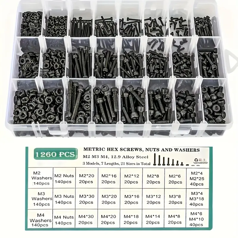 M&M Fasteners 1260pc Metric Class 10.9 Hex Bolt, Nut & Washer Assortment Kit - Zinc Plated Steel-537152