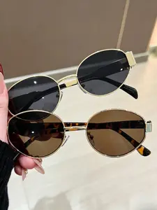 2pcs Oval and Rhombus Frame Retro Fashion Decorative Glasses, Lightweight Durable, Casual Style, Plain Pattern, All Seasons