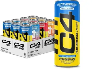 C4 Performance & Smart Energy Drink Official Variety Pack | Zero Sugar Carbonated Preworkout Energy | 150+200mg Caffeine with Beta Alanine | 4 Flavors | 12 Fl Oz (12 Pack)