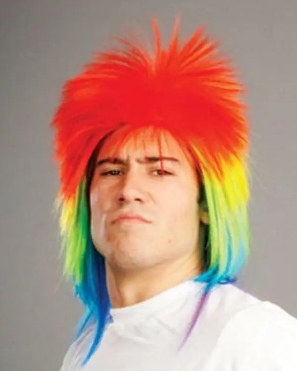 212 MAIN Unisex Wavy Ombre Wig - Punk Rainbow Synthetic Hairpiece with Colorful Streaks, 1-Size Fashion Accessory for Costume Looks