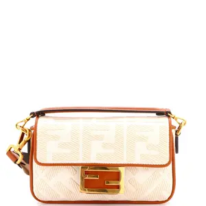 Pre-owned FENDI material Messenger Bags Baguette NM Bag Zucca Embroidered Canvas Mini by Rebag