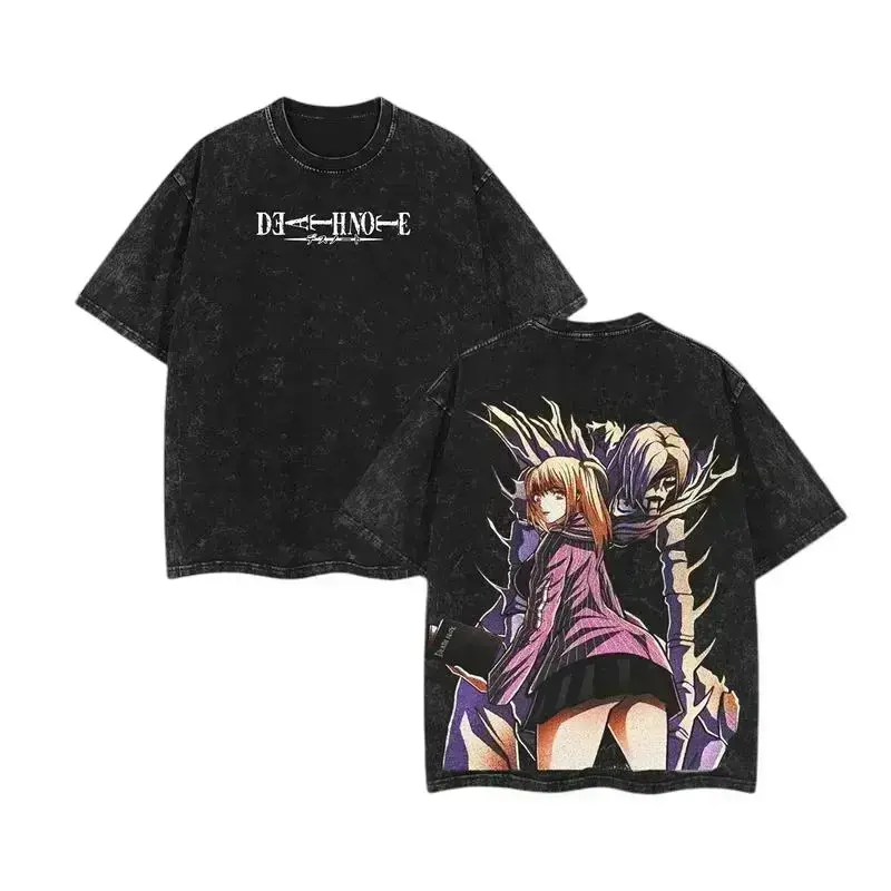 Death Note Misa Amane Graphic Tee Y2K Oversized Vintage Washed Cotton T-Shirt Men Women Harajuku Anime Streetwear Faded Black Casual Summer Top E-Girl Alt Clothing Otaku Cosplay Merch Premium Vector Print TikTok Trending Outfit Styles Kove Size S-5XL