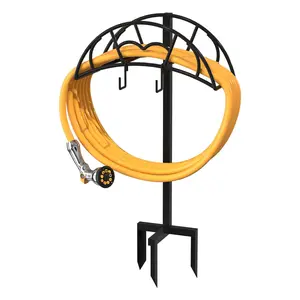 Garden Hose Holder Freestanding, Heavy Duty Metal Water Holders for Outside, Detachable Storage Stand Rack, Black