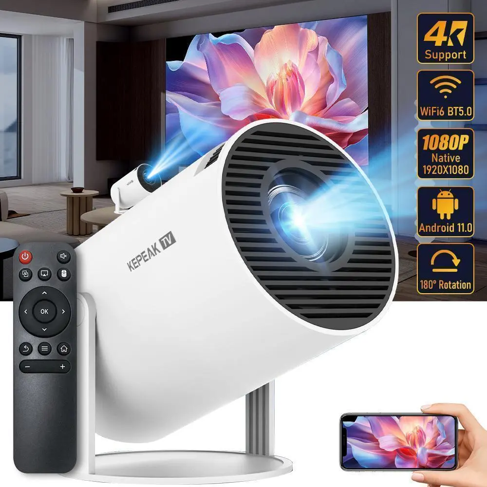 【BackToSchool】4K Mini Portable Projector 200 ANSI, Auto Keystone, 2.4/5G WiFi, BT 5.0, 130 Inch Screen & 180° Flip,for Valentine’s Day Gift