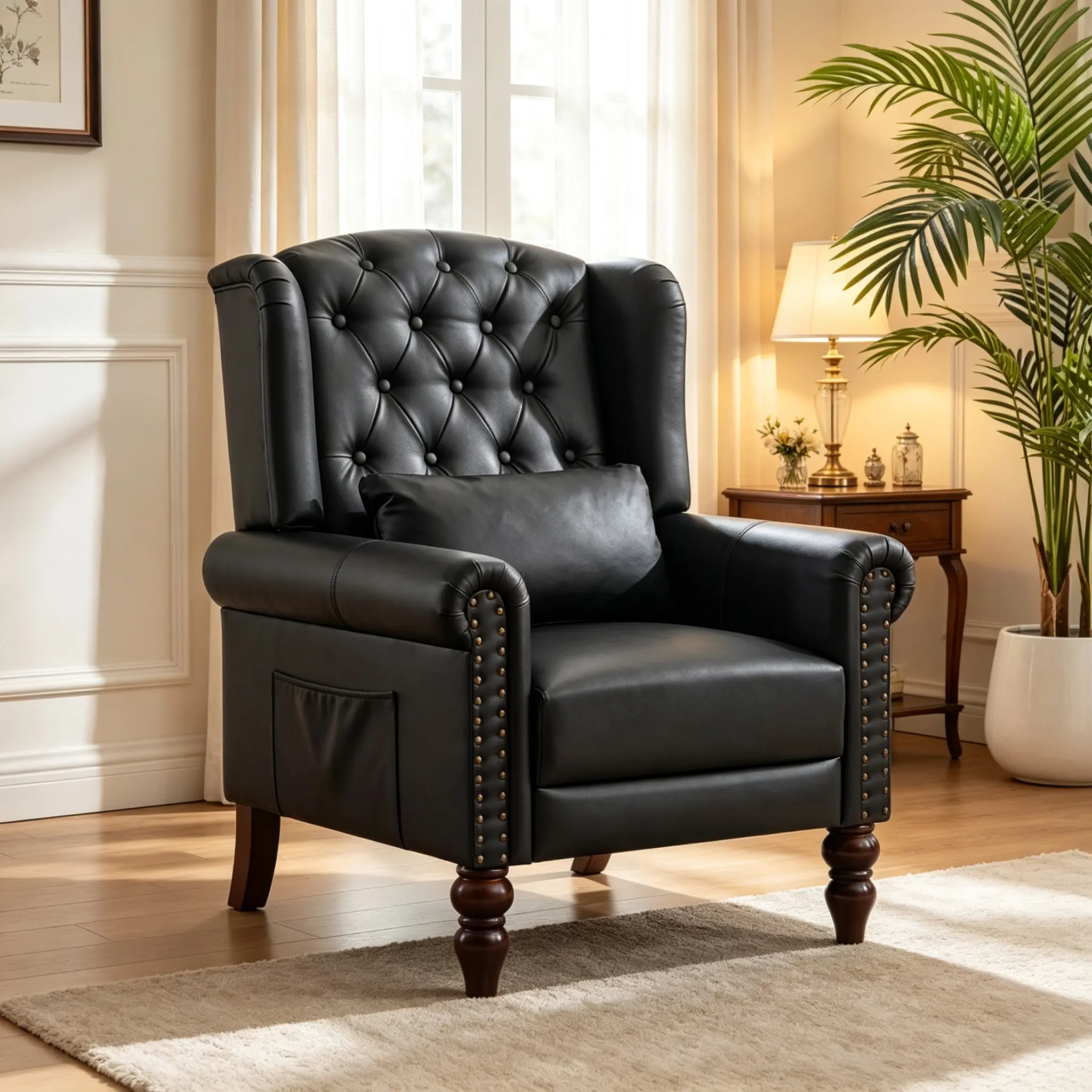 High Back Wingback Single Accent Chair, Mid-Century Modern Upholstered Armchair, Decorative Nailhead Trim, Sturdy Solid Wood Legs, Leisure Sofa Chair for Bedroom, Living Room & Reception Room