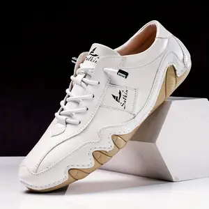 Salkin Fashion Handmade Leather Casual Men's Shoes Designer Lace-up Sneakers Men's Closed Trainer White Athletic Footwear