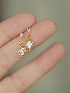 Elegant Geometric Design Rhinestone Decorated Dangle Earrings, 2024 New Trendy Ear Piercing Jewelry for Party, Daily Clothing Decor for Girl, High Quality Earrings