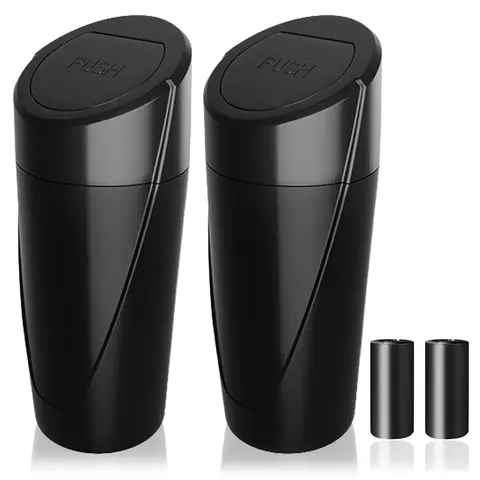 2 Packs Car Trash Can Bin with Lid Car Garbage Can Cup Holder Mini Leakproof Vehicle Trash Garbage Can Bin with Trash Bags-Car Organizers and Storage for Front Back Seat Accessories