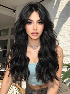 High-Quality 24 Inch Long Curly Synthetic Wig with Bangs, Synthetic Hair Wig, Natural and Smooth, Suitable for Daily Use, All Seasons