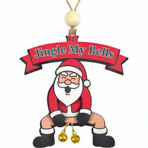 White Elephant Gifts for Adults - Funny Christmas Ornaments 2026 | Mischievous Santa Themed Wooden Ornament for Xmas Party Decorations Supplies