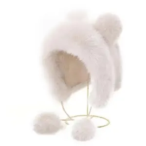 2025 new plush cute bear ear hat fox hair hat thickened ear hat snow hat
