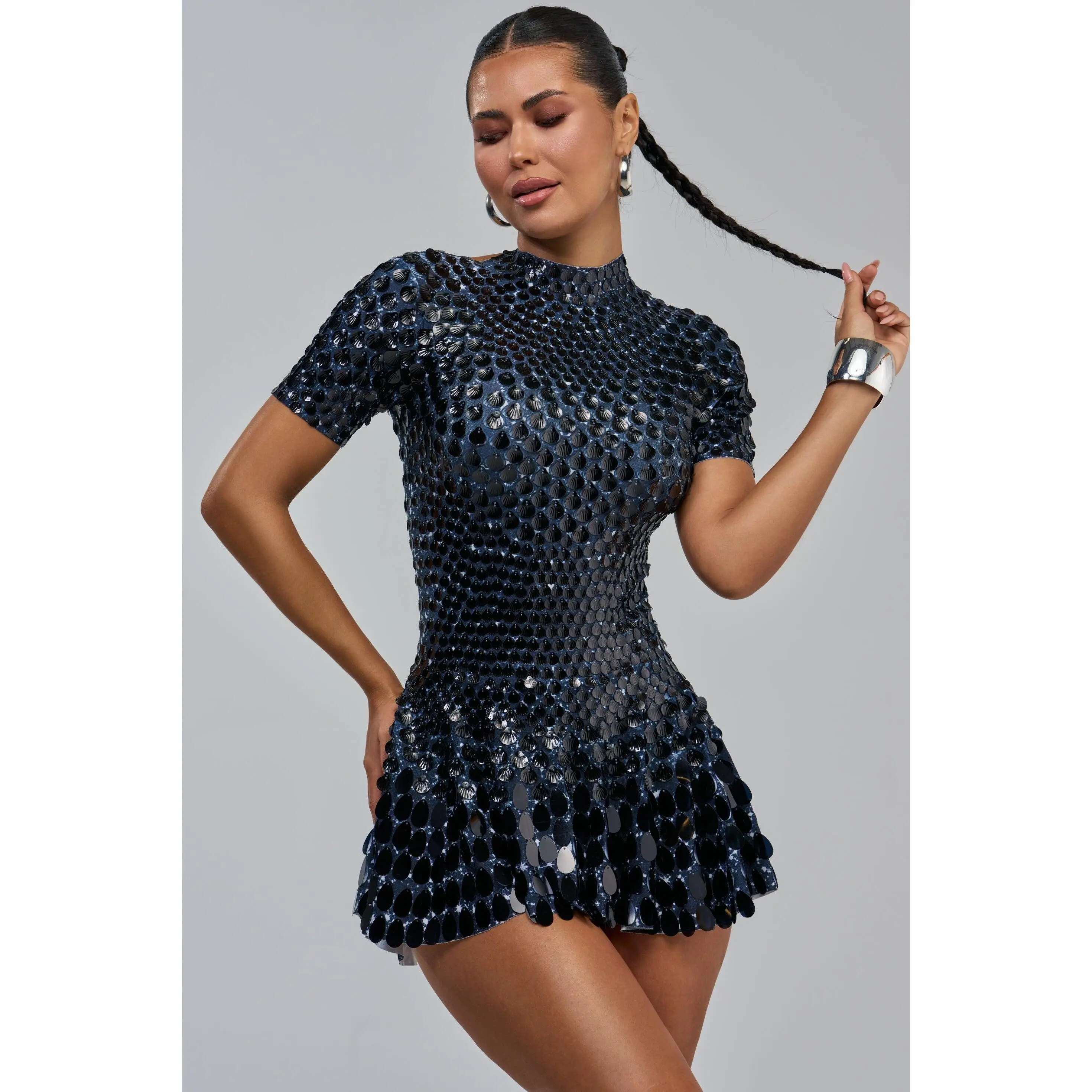 FAR FROM BASIC SEQUIN MINI DRESS IN BLACK