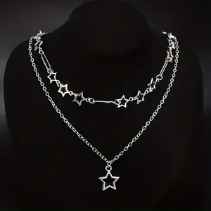2pcs/set Y2K Star Necklace Set, Grunge Punk Cool Aesthetic Jewelry, Perfect Gift For Girls Modern Versatile Accessories Minimalist Chain