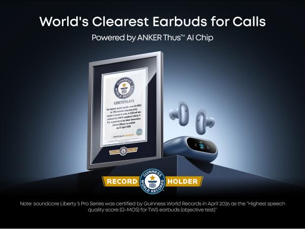 soundcore Liberty 5 Pro by Anker True Wireless Earbuds - Guinness World Records-Certified Call Quality, ANKER Thus AI Chip, Active Noise Cancelling (ANC Headphone), In-Ear Bluetooth Earbuds, Crystal-Clear Calls for Noisy Environments